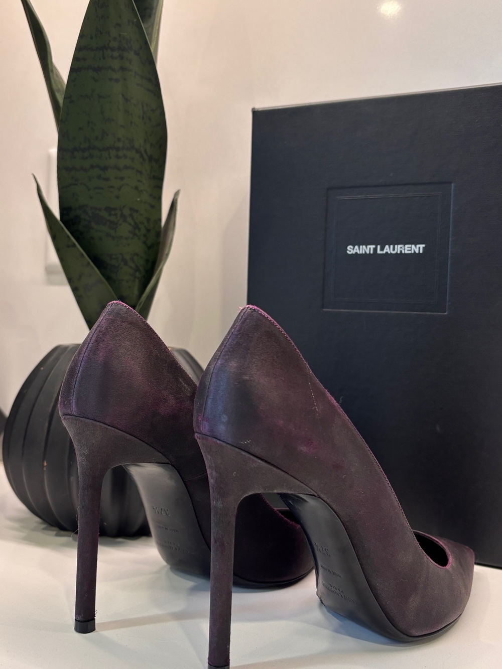 Saint Laurent Plum Suede Pointed-Toe Stiletto Pumps - Picture 4 of 10
